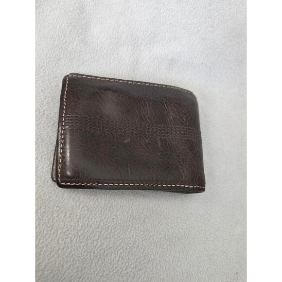 Vtg Fossil Distressed Brown Leather Fold Wallet Tan Stitching Mens - Picture 3 of 9